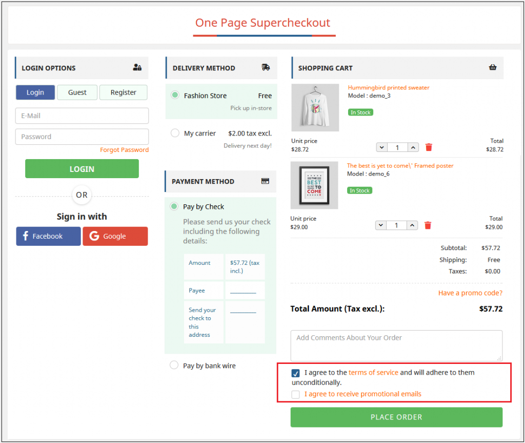 Einseitiger Checkout-Prozess für E-Commerce-Shops