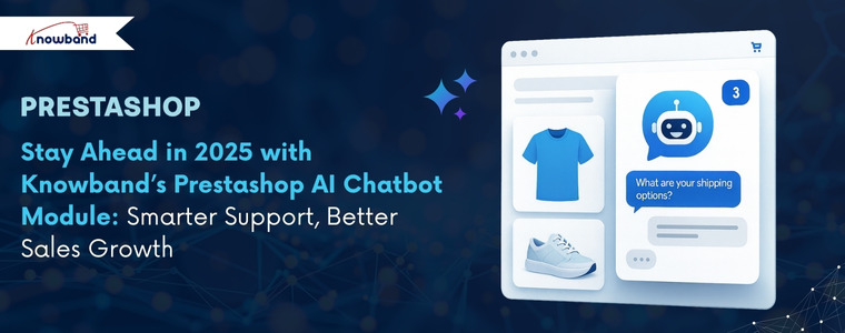 PrestaShop AI Chatbot Module by Knowband showing real-time customer assistance on an online store.